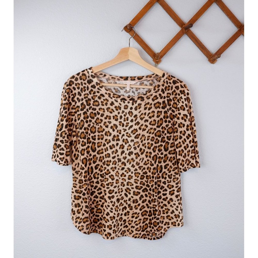 Rebecca Taylor Animal Print Linen Short Sleeve Blouse, size small